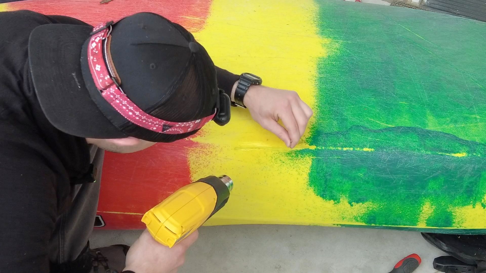 Garrett Scott demonstrating how to plastic weld a kayak.