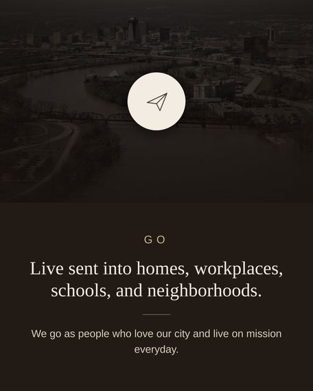 Dark mission statement screen with paper airplane icon and text about live sent.