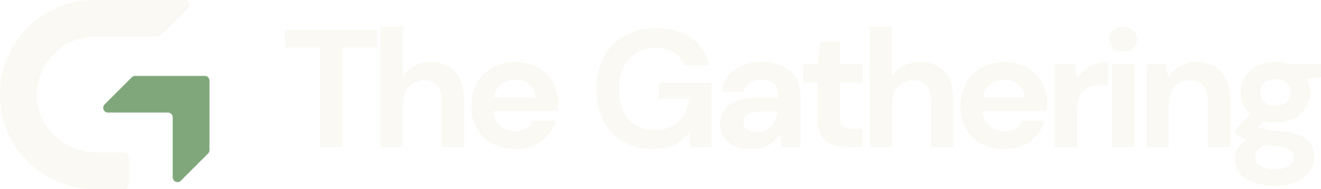 The Gathering logo in green with a stylized angular icon on a white background