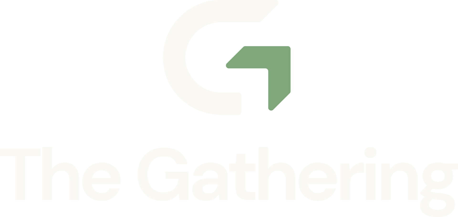 Green logo above faint text reading “The Gathering” on a white background