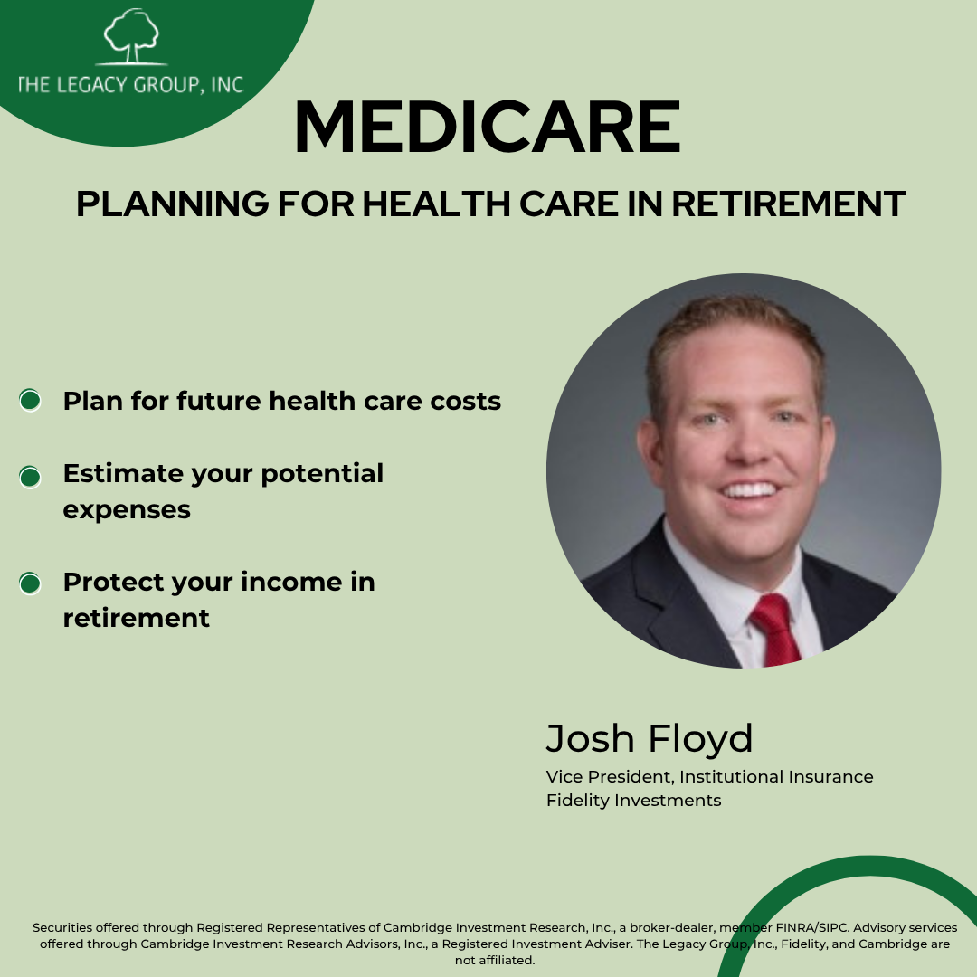 Medicare retirement planning flyer with green background, bullet points, and a portrait of Josh Floyd.
