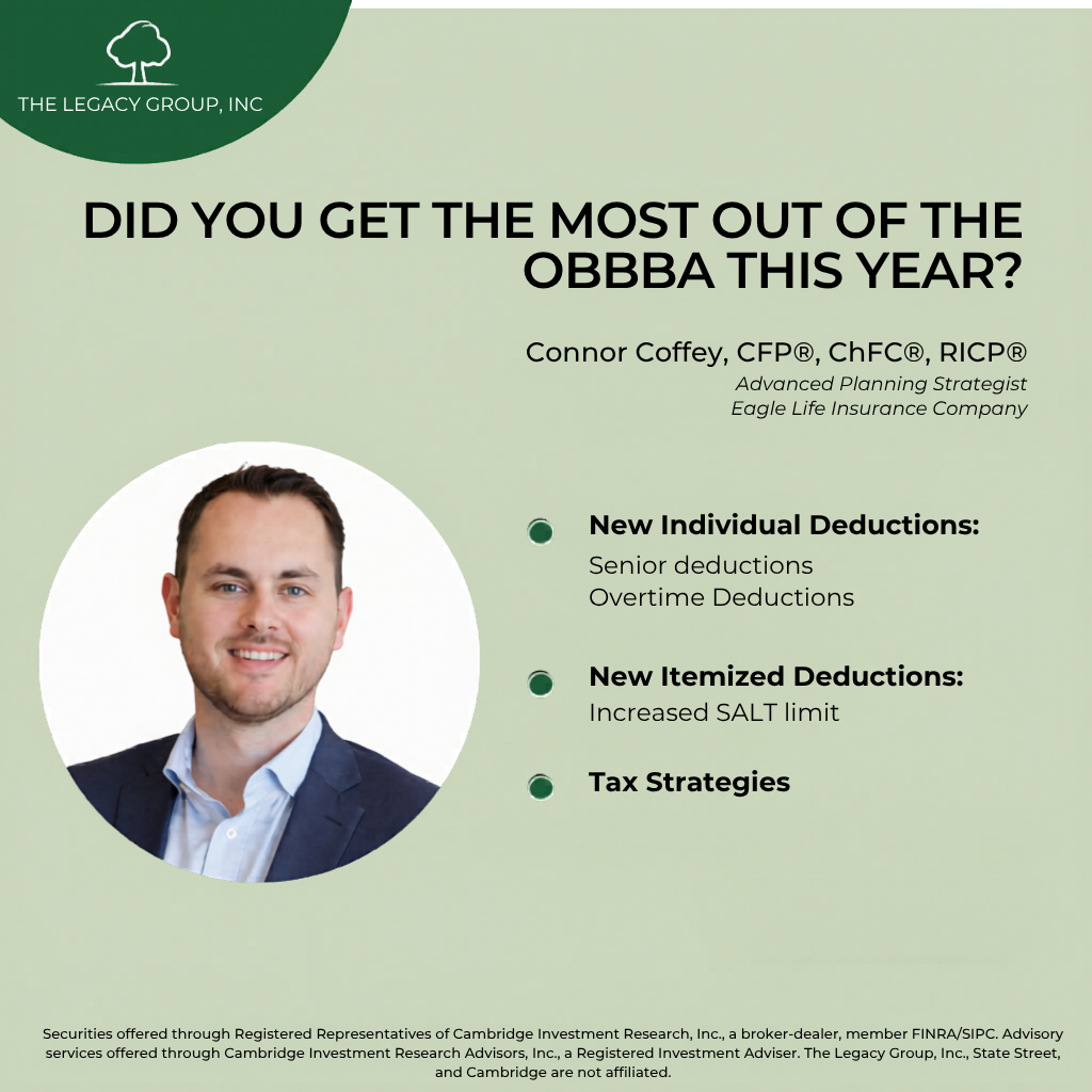 Marketing flyer with a headshot and text: “Did you get the most out of the OBBB this year?”