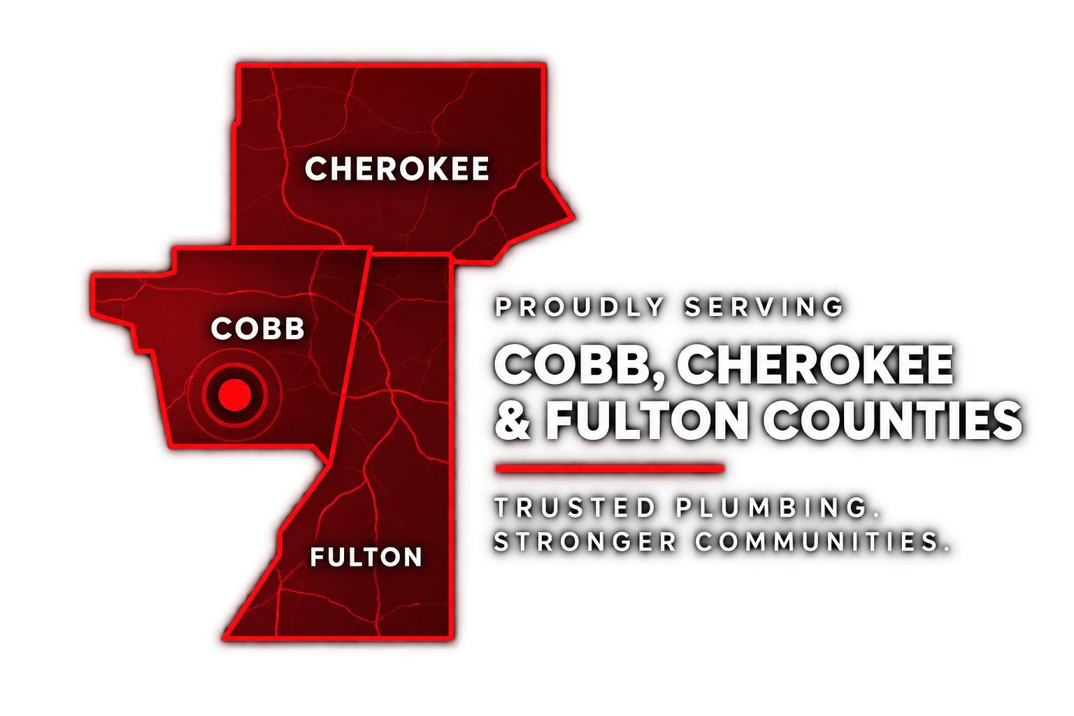 Map highlighting Cherokee, Cobb, and Fulton counties with red outlines and white service text.