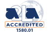 The A2LA Accredited logo featuring a globe graphic and the certificate number 1580.01.