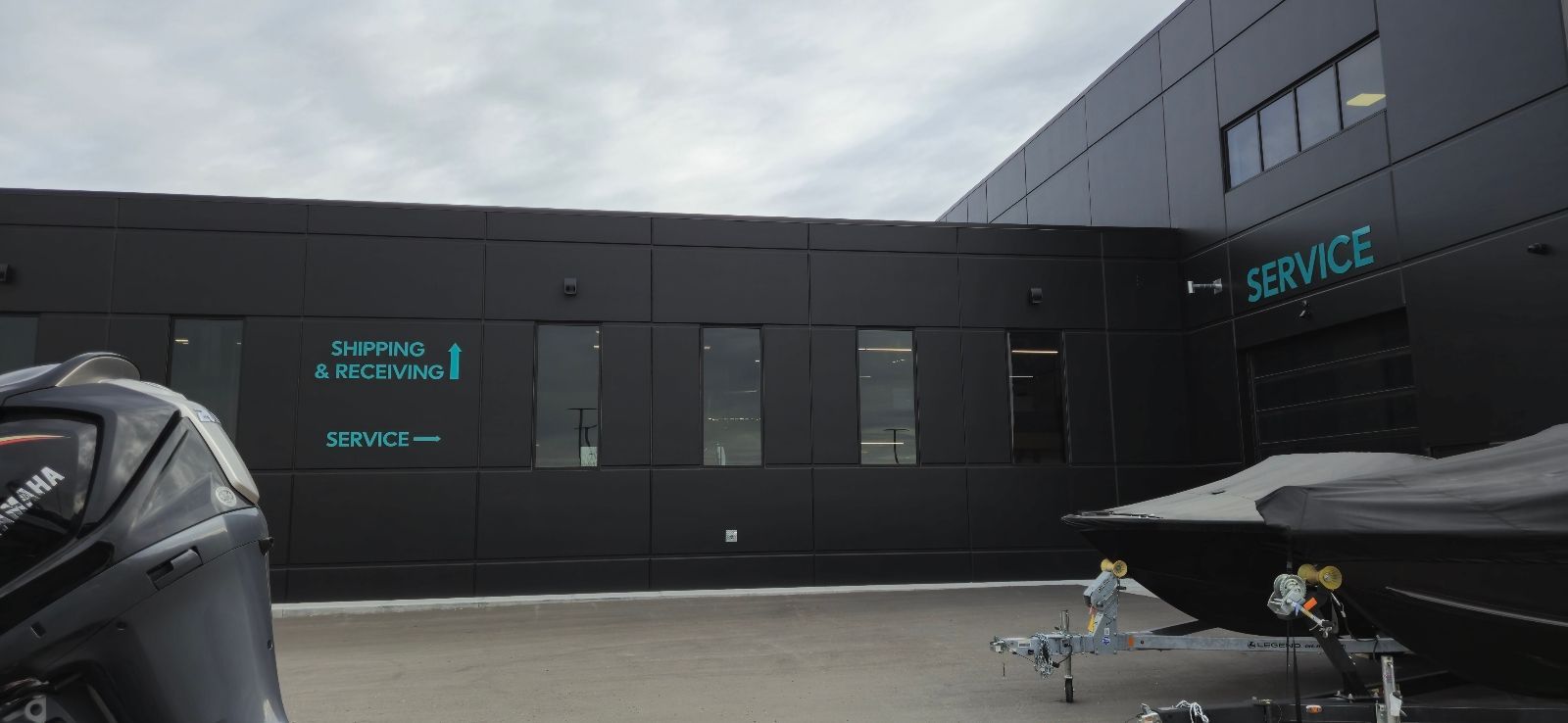 A dark building with