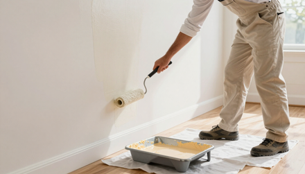 Professional painter applying fresh interior paint