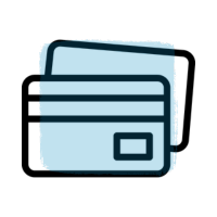 Two credit cards are stacked on top of each other on a white background.