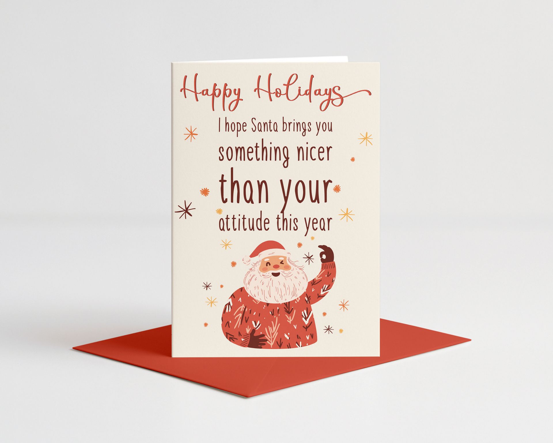 Holiday card with Santa, text