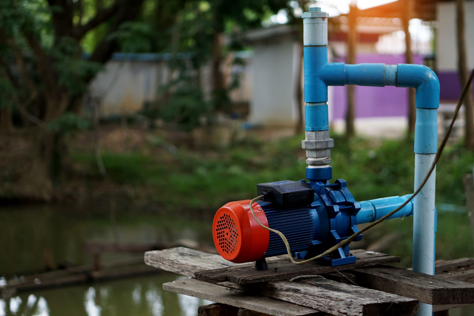 Water pump motor for water supply system from outdoor pool to house