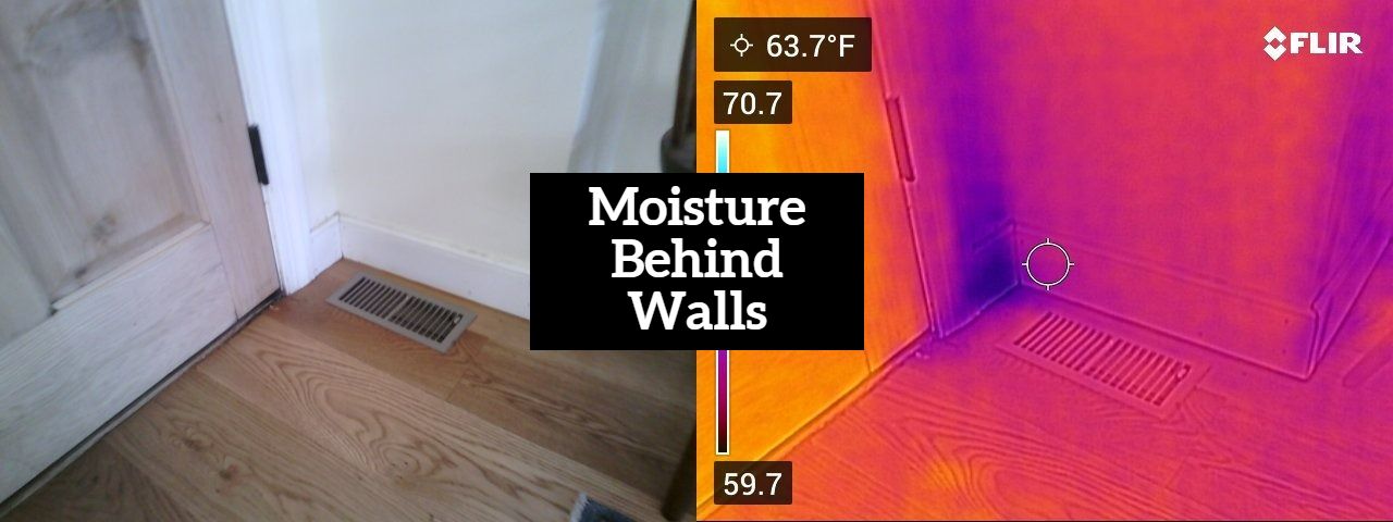 A picture of a moisture behind walls and a picture of a moisture behind walls.