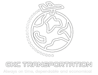 GKC Transportation logo with stylized globe and airplane; tagline: “Always on time, dependable and economical.”