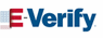 E-Verify logo with blue and red text and a small orange checkmark icon