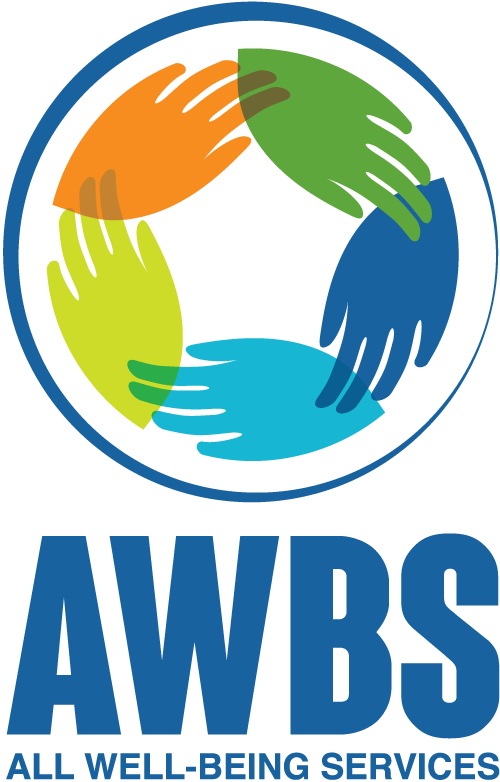 AWBS logo with colorful circular hands and the text “AWBS All Well Being Services”