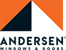 Andersen Windows & Doors logo with orange and navy geometric roof icon