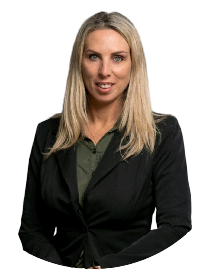 A woman is wearing a black jacket and a green shirt.