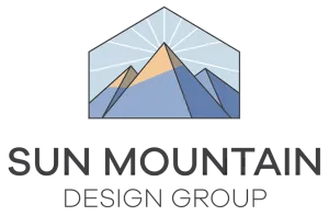 Sun Mountain Design Group logo with stylized mountain peaks in blue, tan, and white
