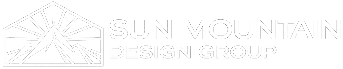 Sun Mountain Design Group logo with mountain and sun icon in white on a light background