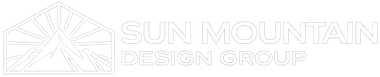 Sun Mountain Design Group logo with mountain and sun icon in white on a light background