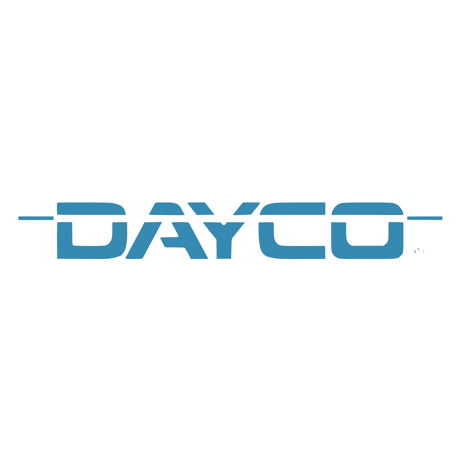 Dayco logo in blue, sans-serif font, with horizontal lines on either side.