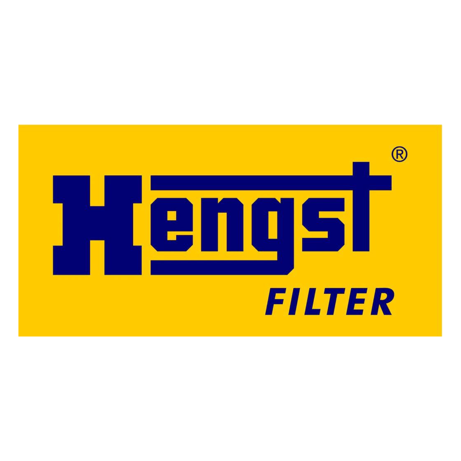 Logo for Hengst Filter, blue text on yellow background.