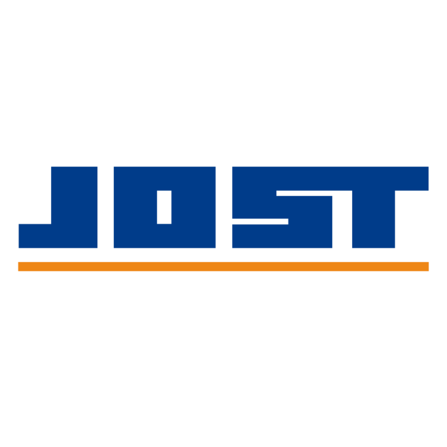 Blue JOST text above an orange line.