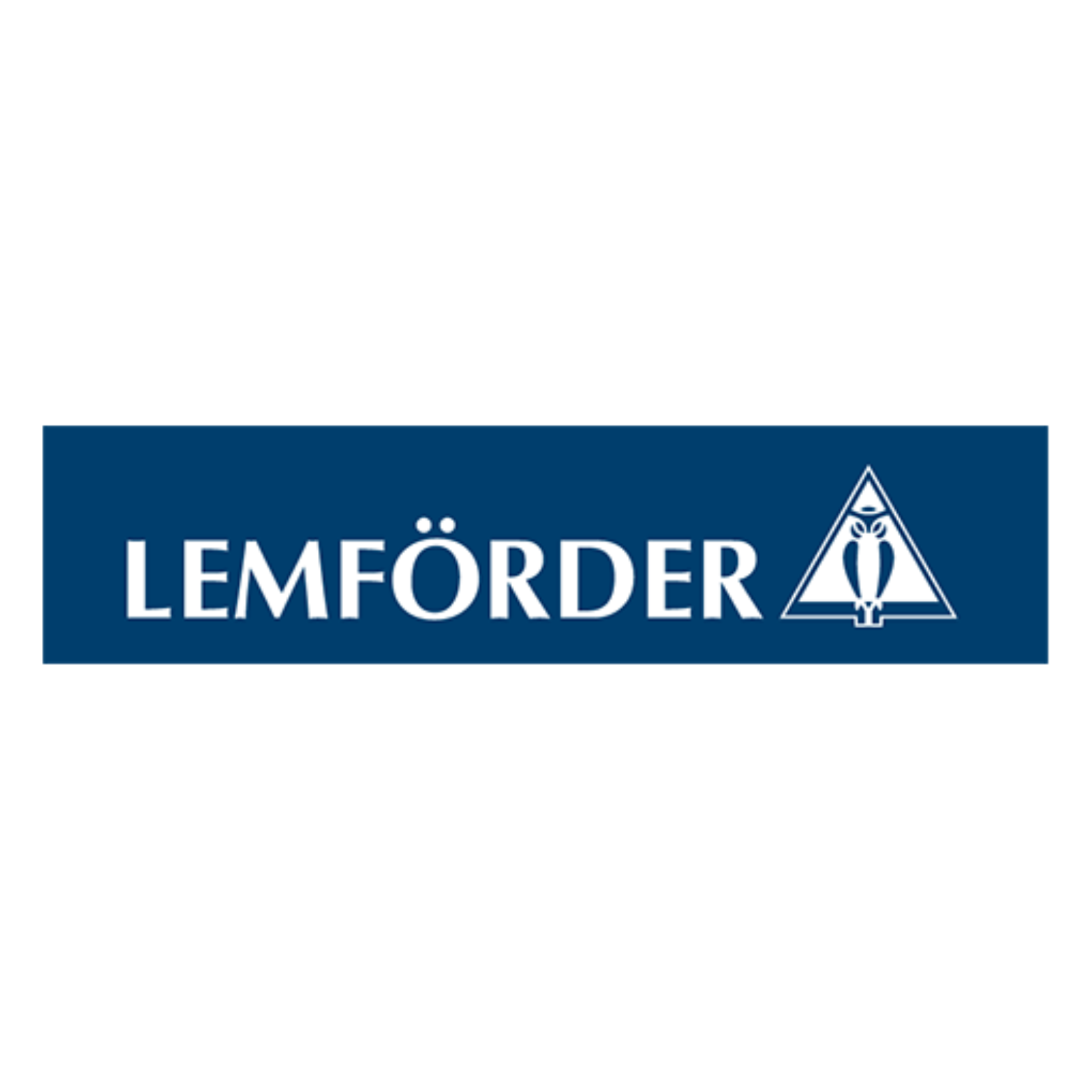 Lemförder logo: white text and owl symbol on a blue rectangular background.