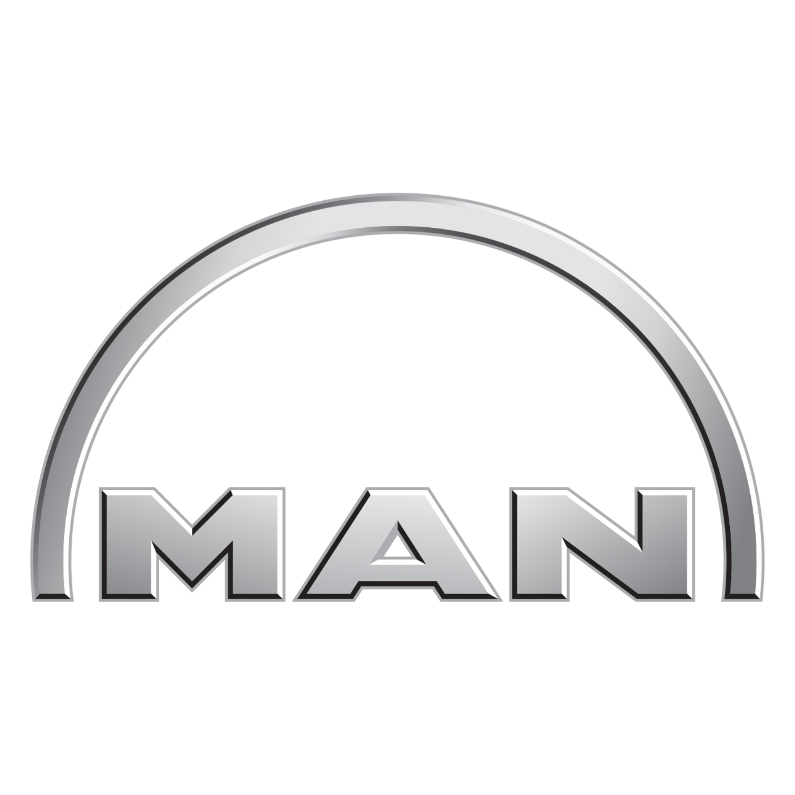 MAN logo, silver lettering beneath a silver semi-circle.