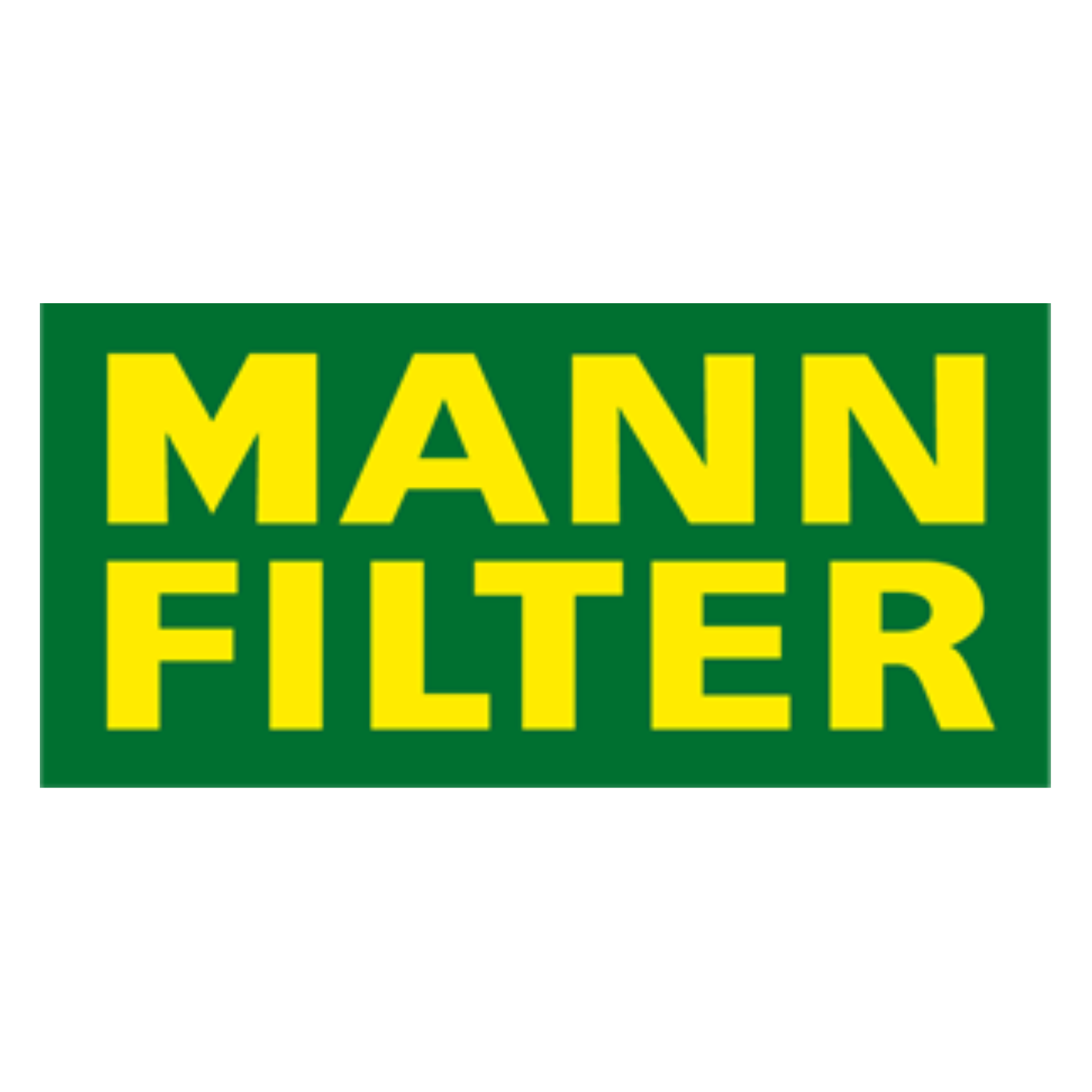 MANN-FILTER logo: yellow text on a green rectangle. The text reads