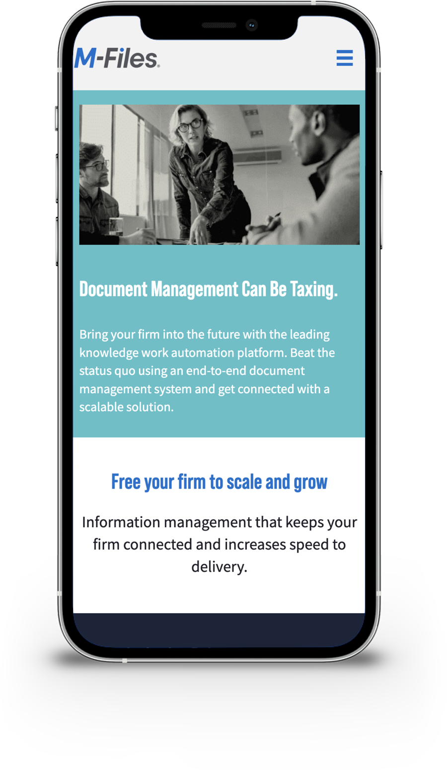 Mobile Screen View of M-Files website