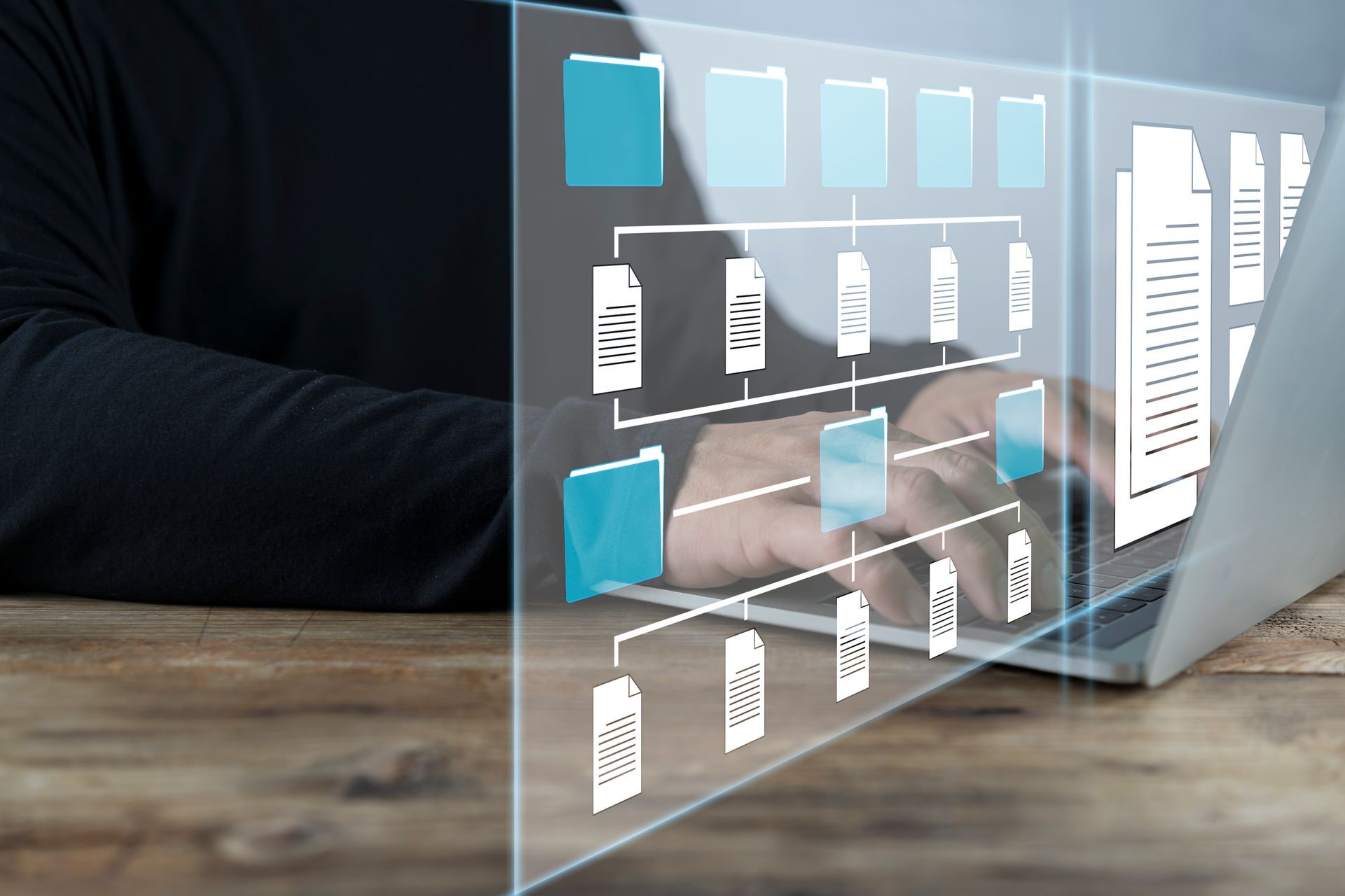 Futuristic hologram showing folder system