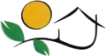 Casa stilizzata con sole e foglie verdi, che suggerisce un logo domestico o ecologico.