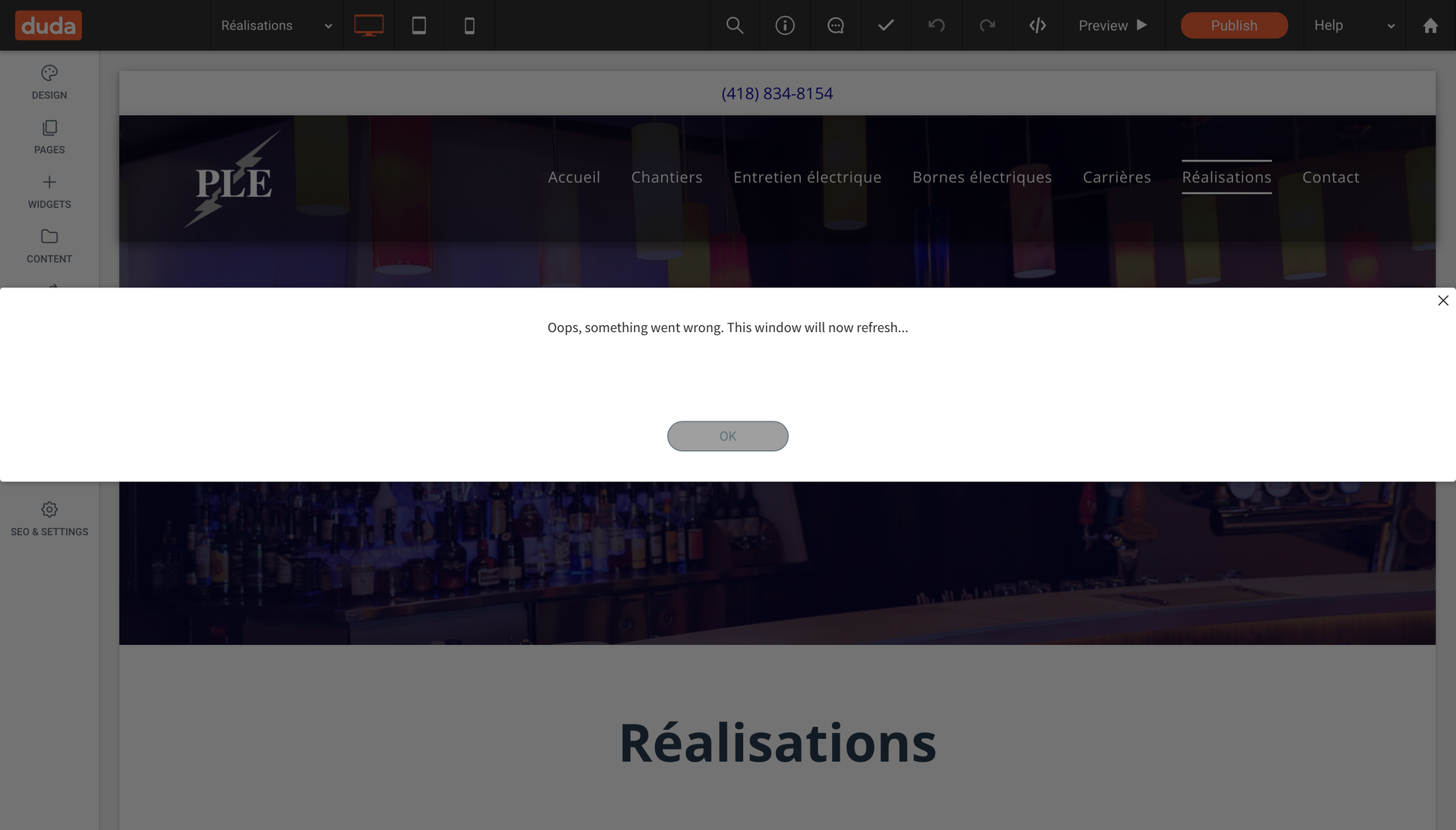 Une capture d'écran d'un site Web qui indique les réalisations