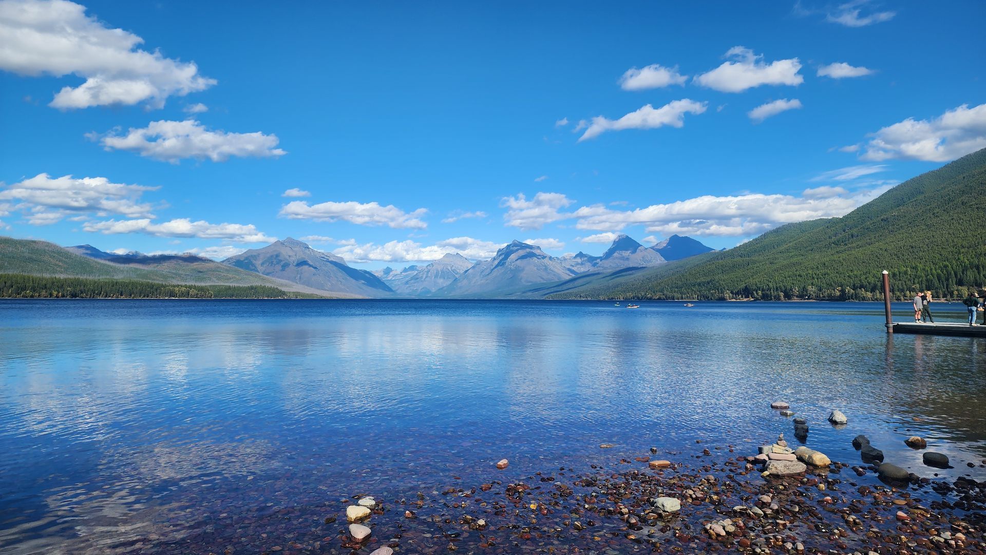 West shore of Lake McDonald at Apgar Village, West Glacier.