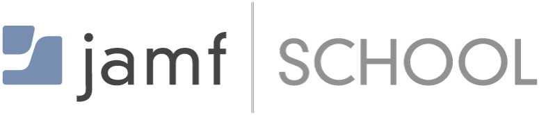 Jamf School logo with blue icon and gray text on white background