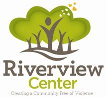 Logo for Riverview Center: a green tree with stylized human figures and hearts, over the text 