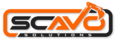 Orange SCAVO SOLUTIONS logo with stylized excavator icon
