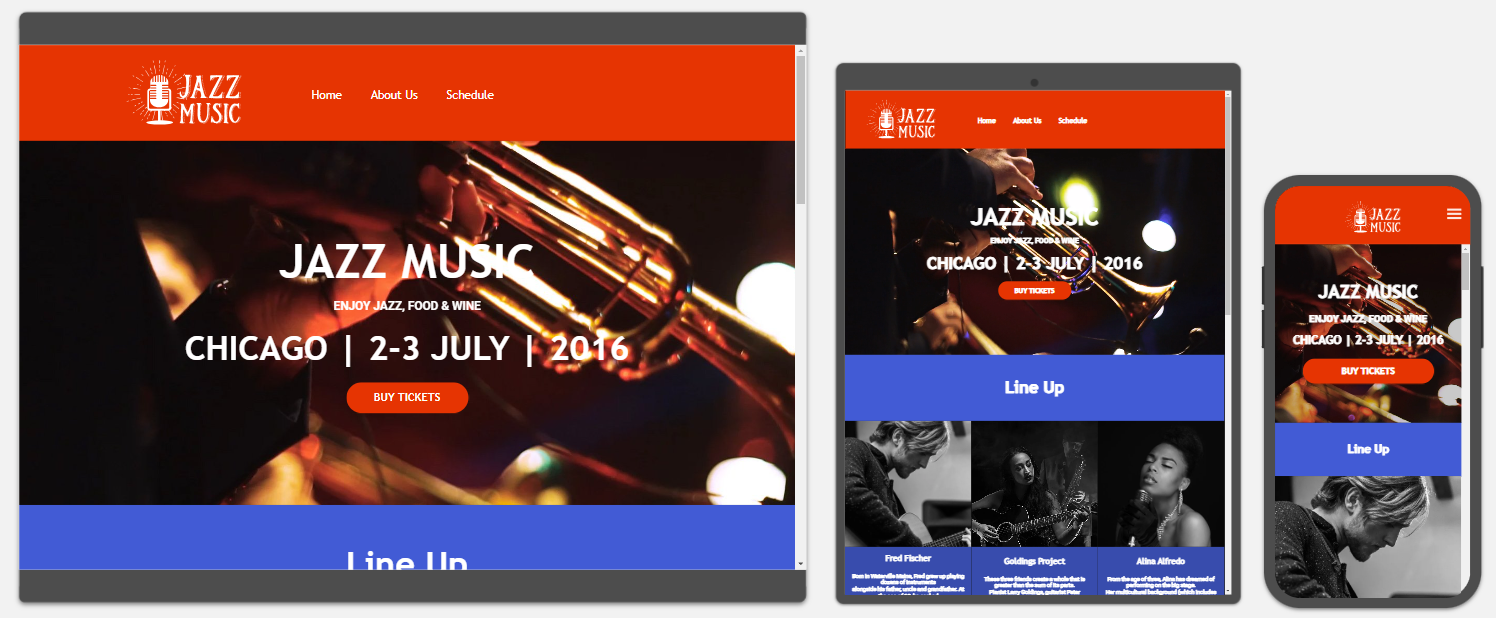A screenshot of a website for jazz music in chicago. www.webtekkdesign.com