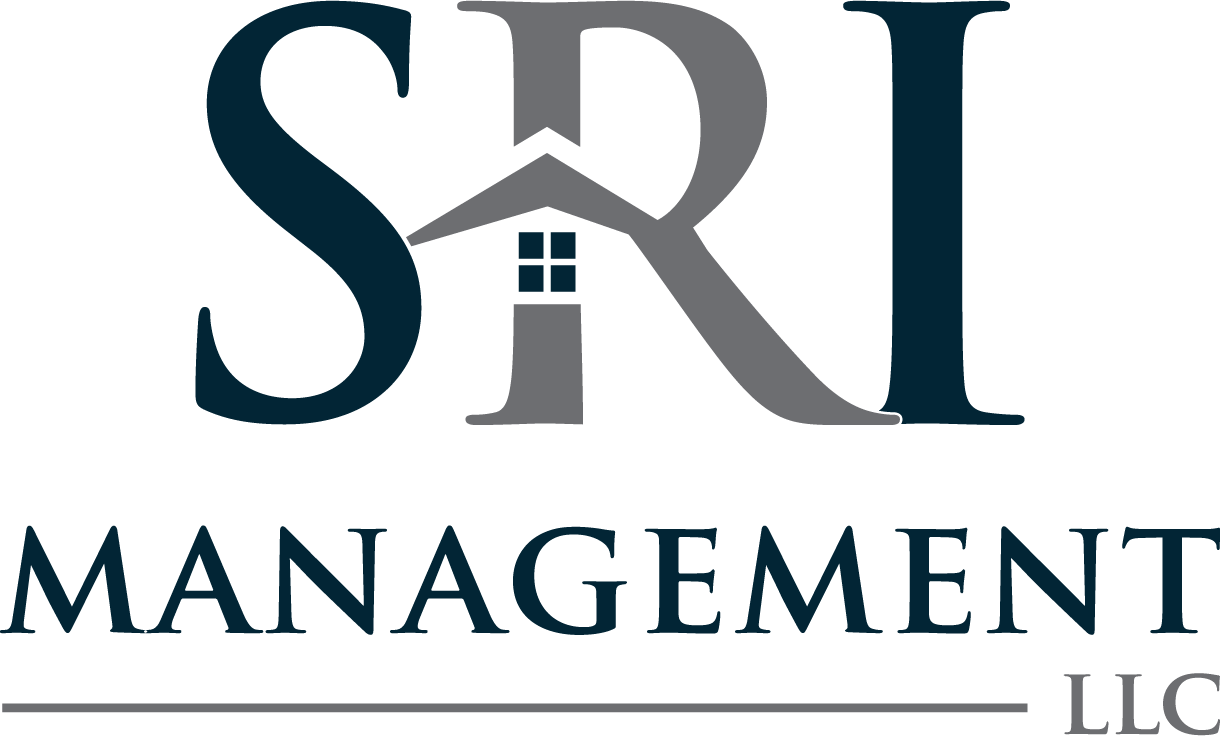 SRI Management logo in blue and gray with stylized “SRI” above “MANAGEMENT” and a small house icon