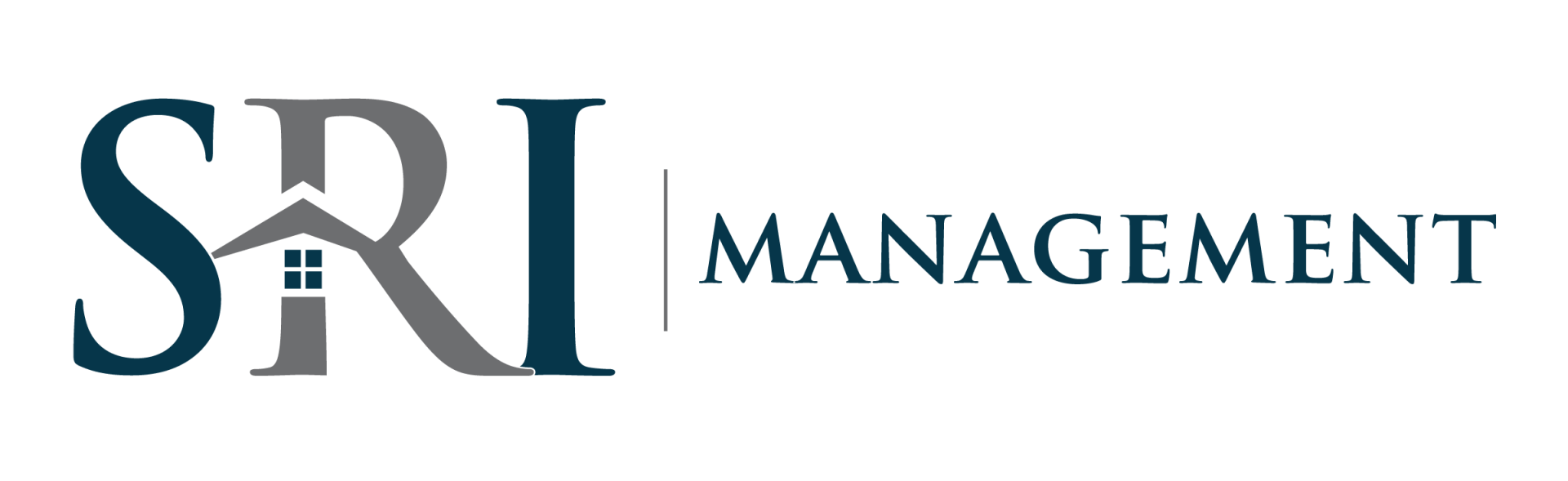 SRI Management logo with teal lettering and a stylized building icon