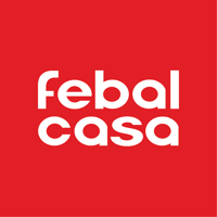 Logo Febal Casa in testo bianco su sfondo rosso