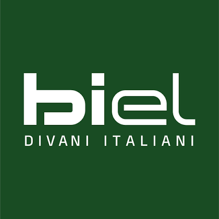 Logo di Biel Divani Italiani in bianco su sfondo verde scuro.