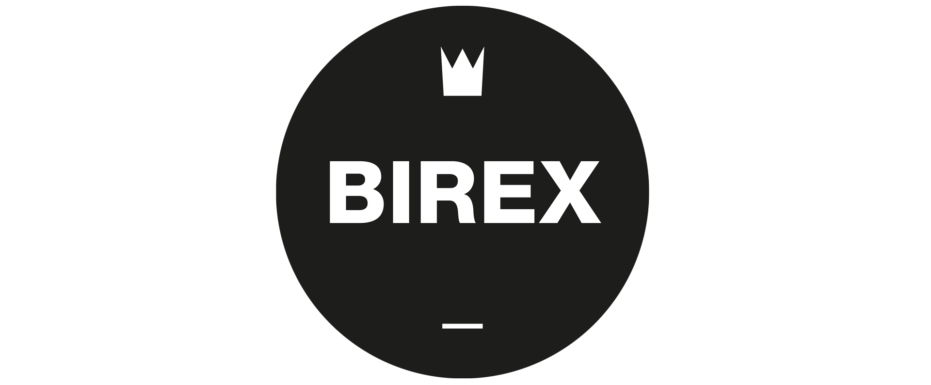 Logo BIREX circolare nero con una piccola corona bianca sopra il testo.