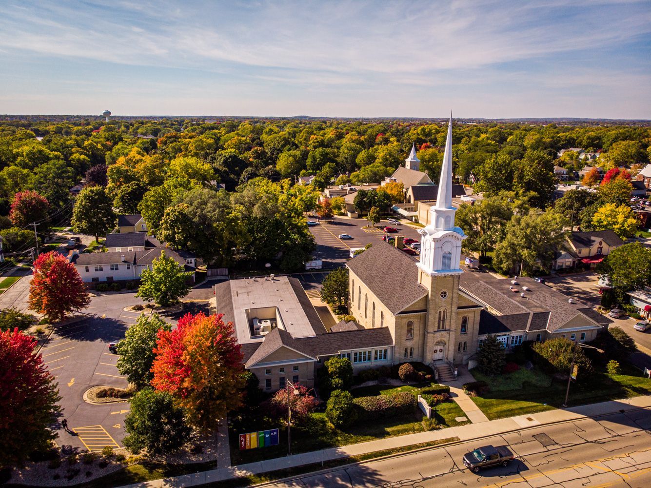 Autumn Aerial view of Church
