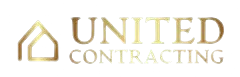 United Contracting logo with gold house outline and text on white background