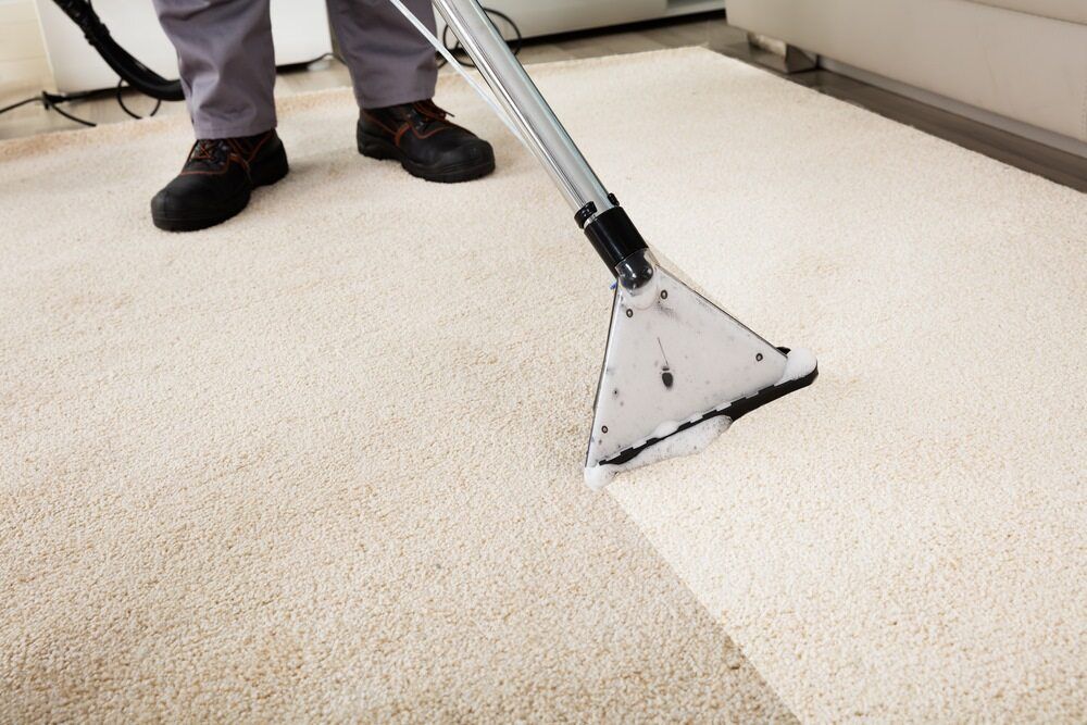 A Person is Cleaning a White Carpet With a Vacuum Cleaner — South Pacific Cleaning in Bentley Park, QLD