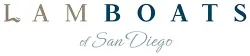 The logo for lamb boats of san diego is shown on a white background.