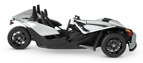 A silver and black slingshot is shown on a white background.