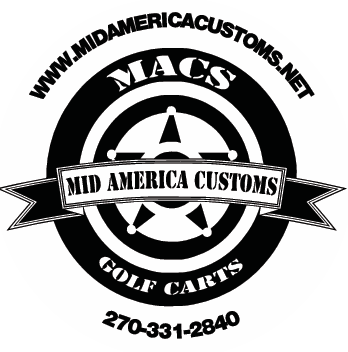 Mid America Customs LLC Logo for Mid America Customs golf carts: black and white circle with text and a star.