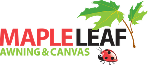 Maple Leaf Awning & Canvas logo with green leaf and red ladybug