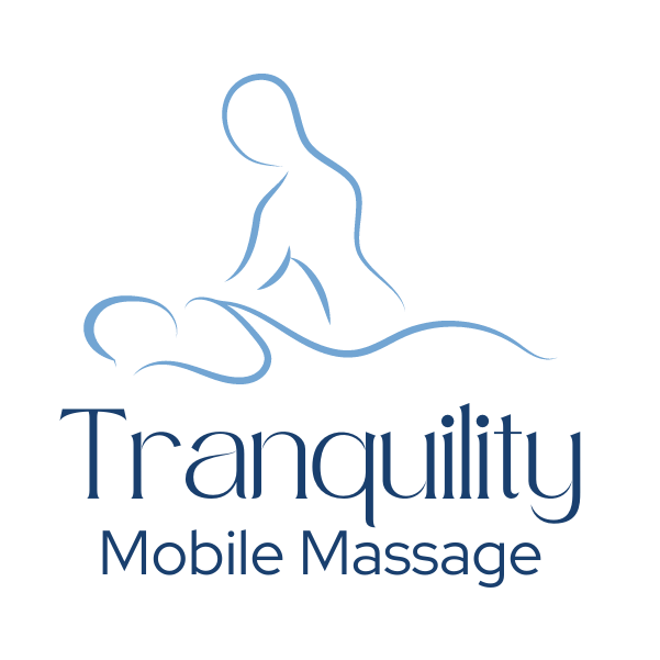 A logo for tranquility mobile massage shows a person getting a massage